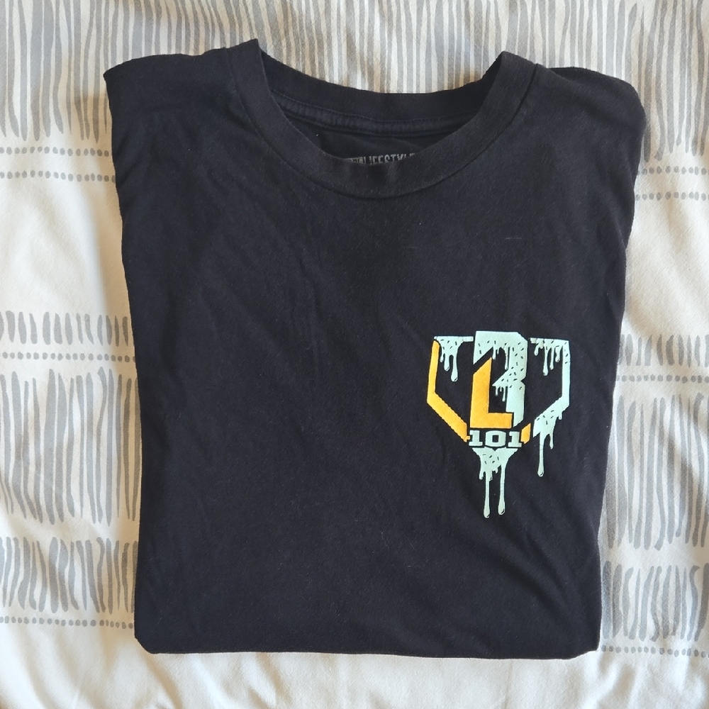 Black Graphic Tee with Drip Design